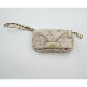 Coach Secret Admirer Large Flap Wristlet Handbag Purse Wallet ID F46934 Gold